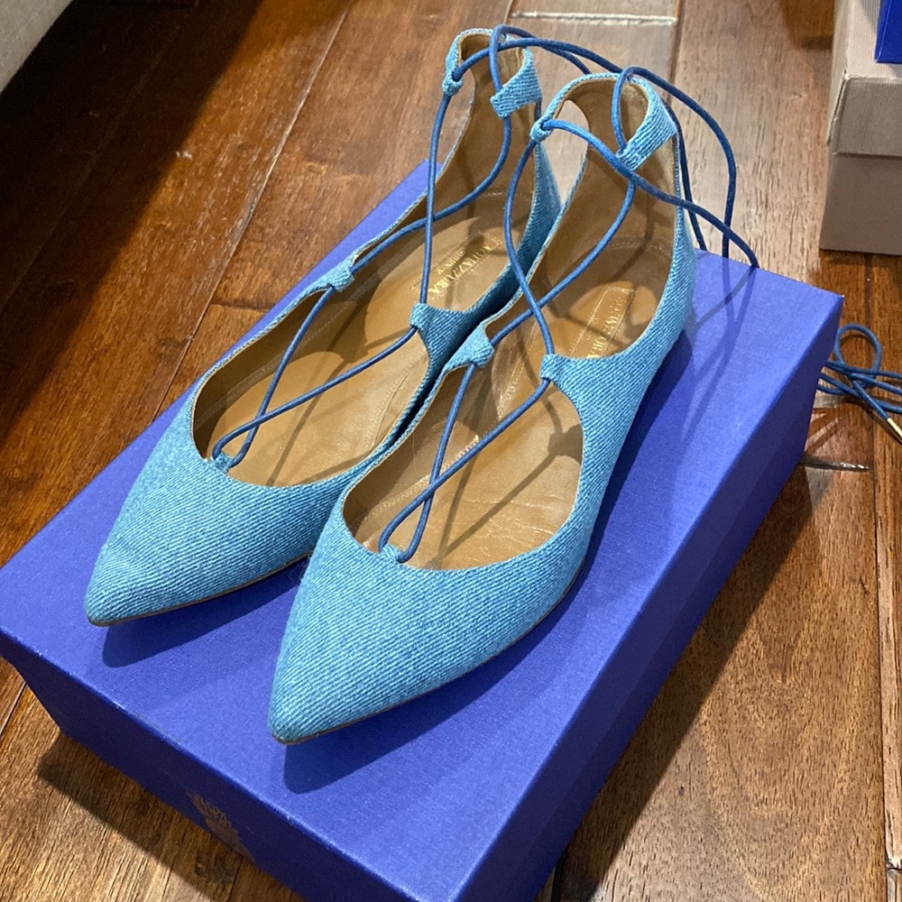 Aquazurra Christy Flats in Light Blue Denim Sz 38